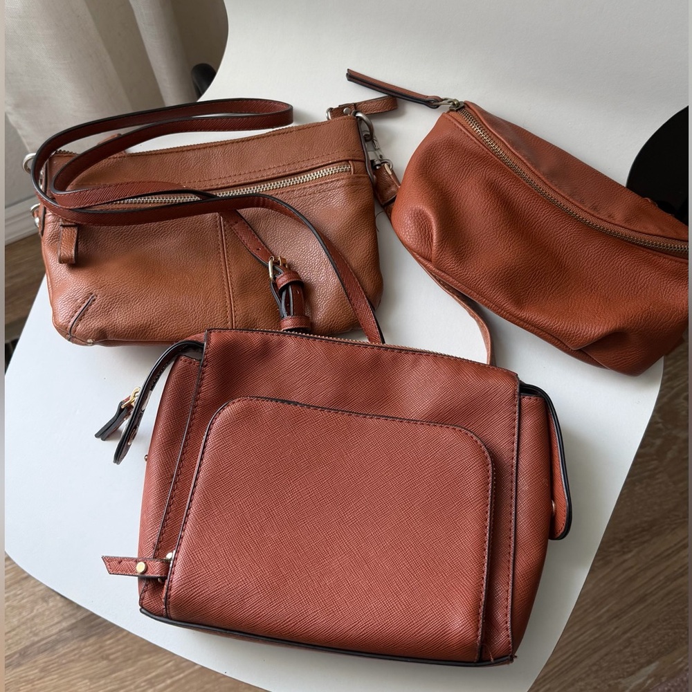 Lot of 3 Brown Faux Leather Crossbody Bags
